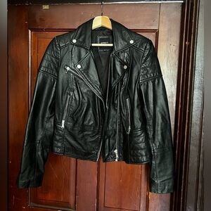 Barney’s Originals Clara 100% Real Leather Black Quilted Moto Jacket US 8, UK 12